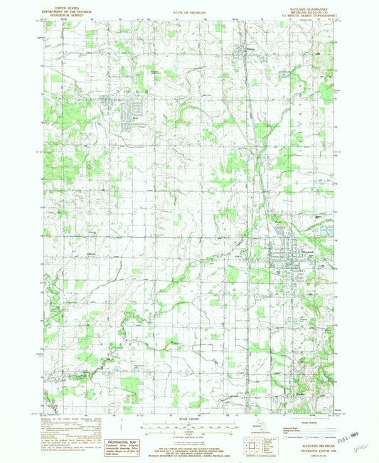 Classic USGS Wayland Michigan 7.5'x7.5' Topo Map Image