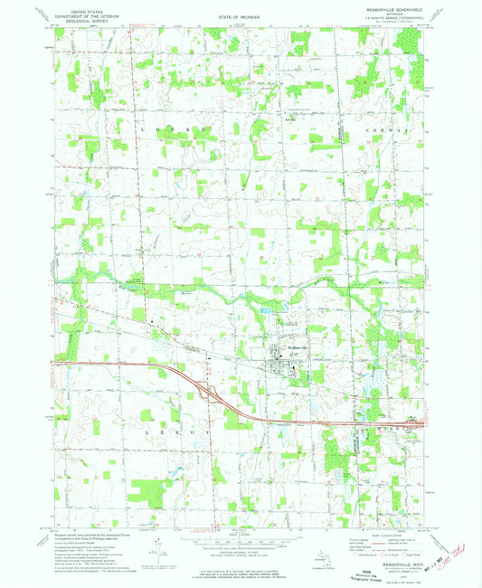 Classic USGS Webberville Michigan 7.5'x7.5' Topo Map Image