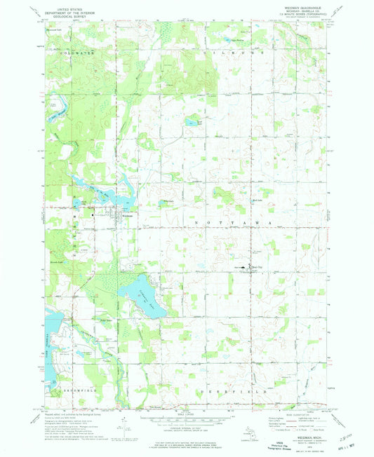 Classic USGS Weidman Michigan 7.5'x7.5' Topo Map Image