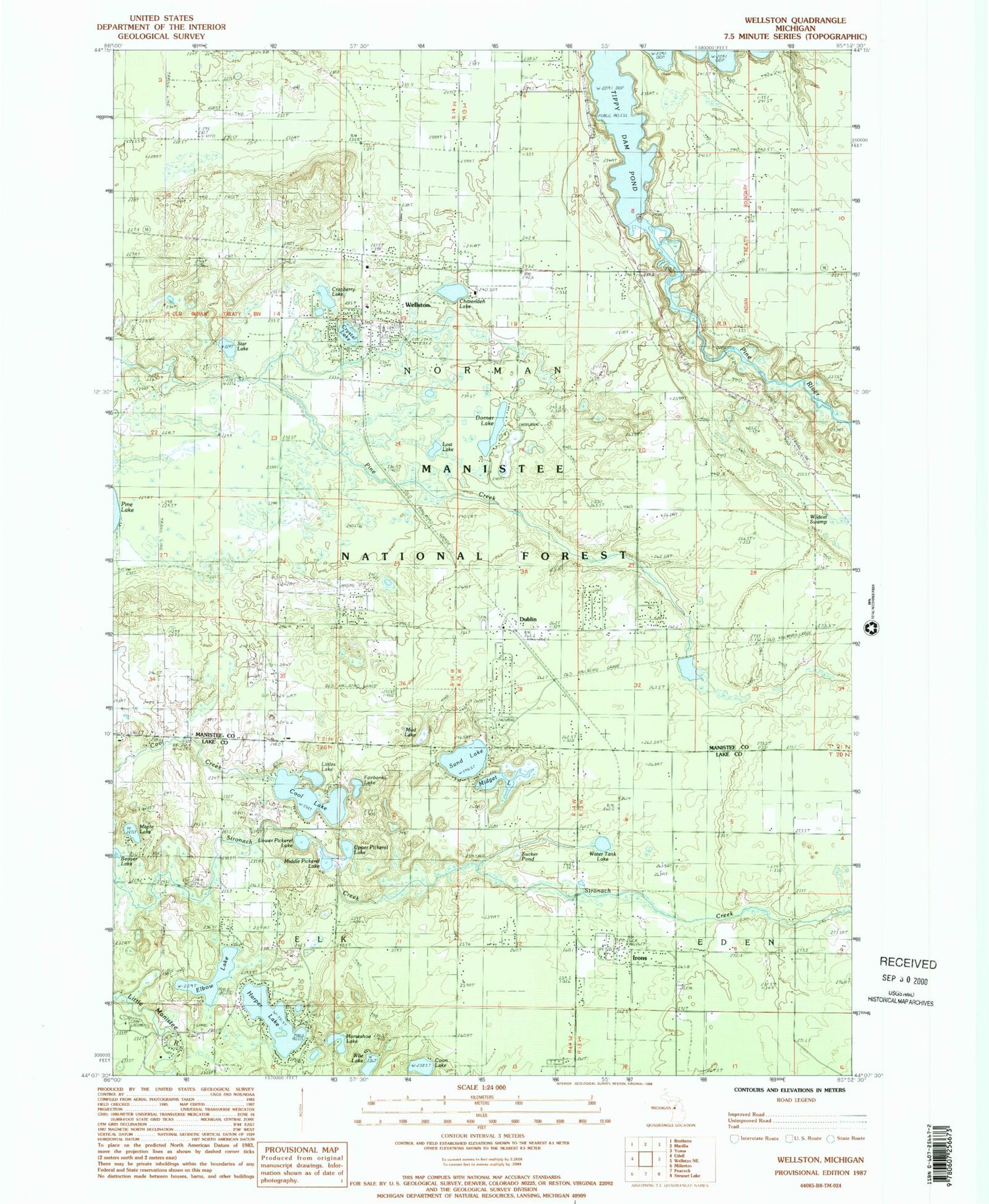 Classic USGS Wellston Michigan 7.5'x7.5' Topo Map Image