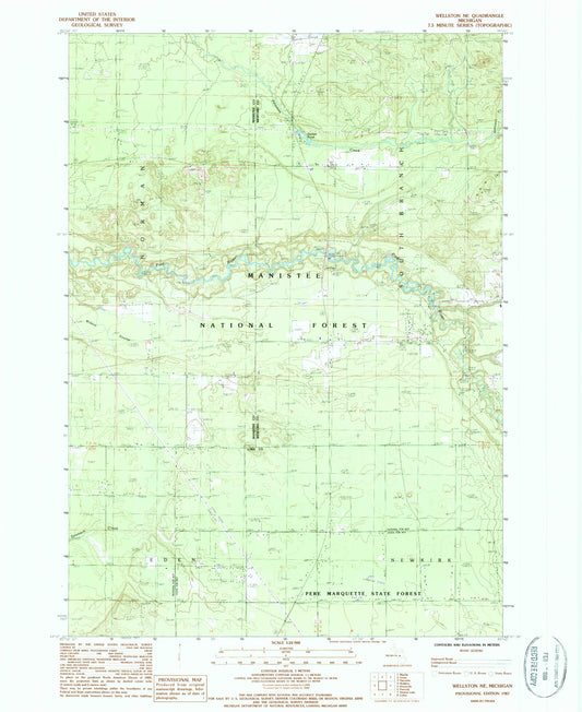 Classic USGS Wellston NE Michigan 7.5'x7.5' Topo Map Image