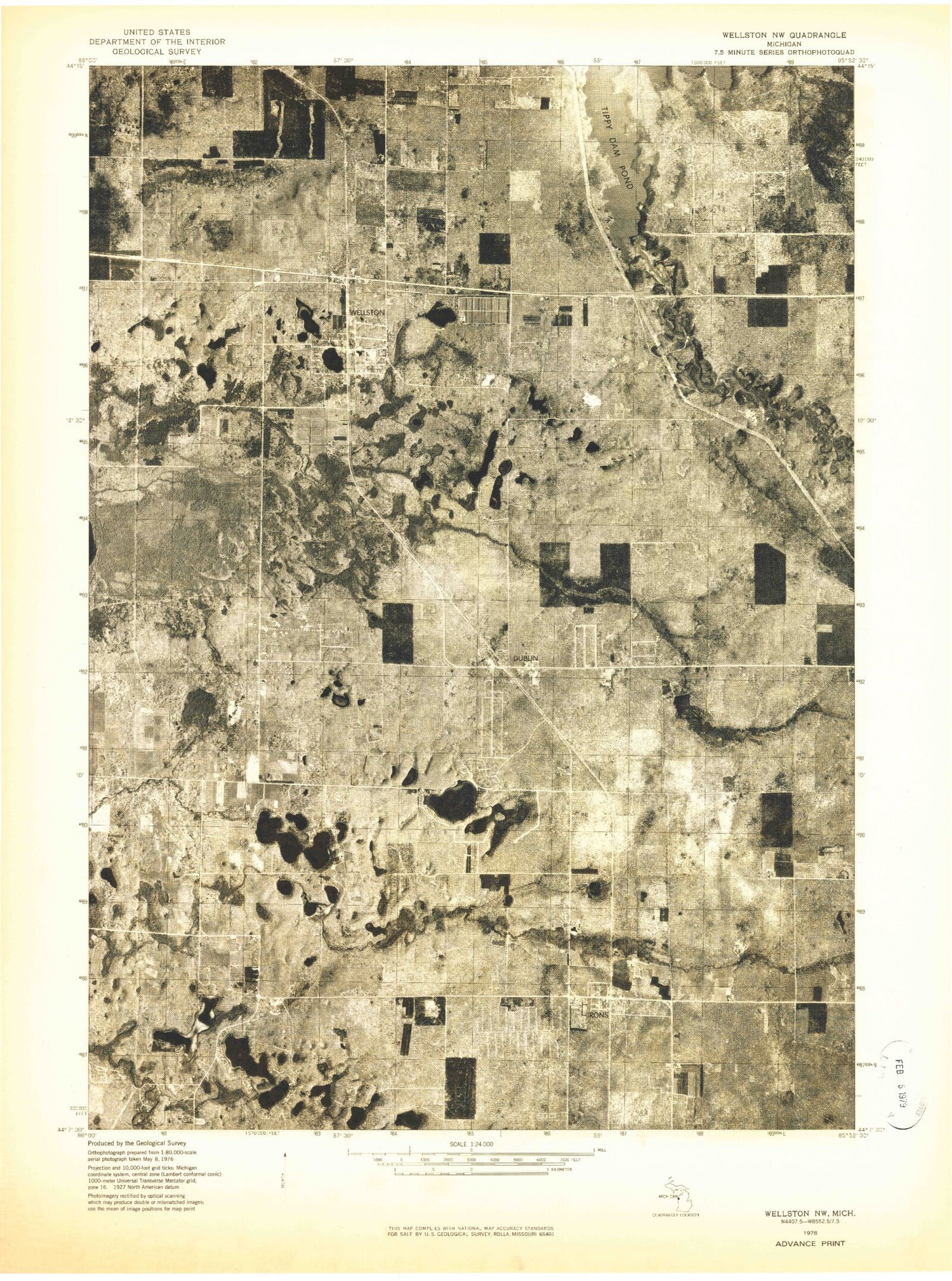 Classic USGS Wellston Michigan 7.5'x7.5' Topo Map Image