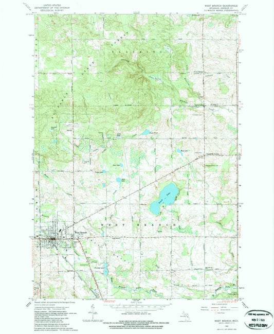 Classic USGS West Branch Michigan 7.5'x7.5' Topo Map Image
