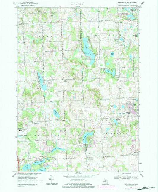 Classic USGS West Highland Michigan 7.5'x7.5' Topo Map Image