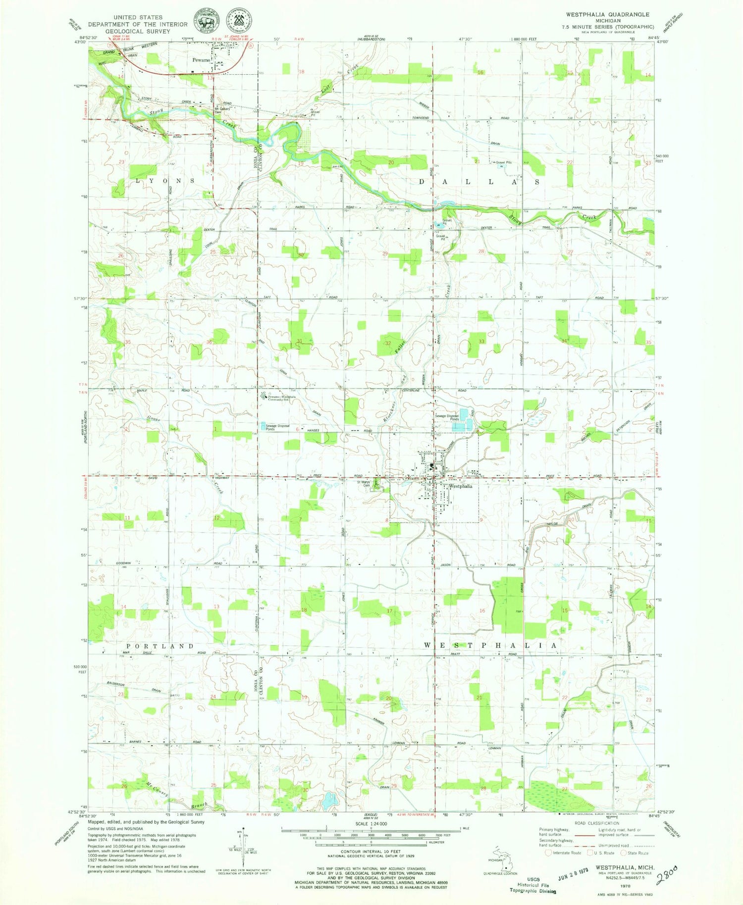 Classic USGS Westphalia Michigan 7.5'x7.5' Topo Map Image
