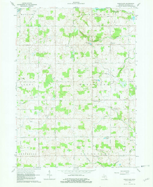 Classic USGS Wheatland Michigan 7.5'x7.5' Topo Map Image
