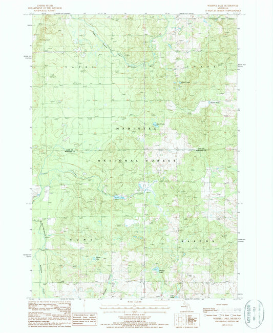 Classic USGS Whipple Lake Michigan 7.5'x7.5' Topo Map Image