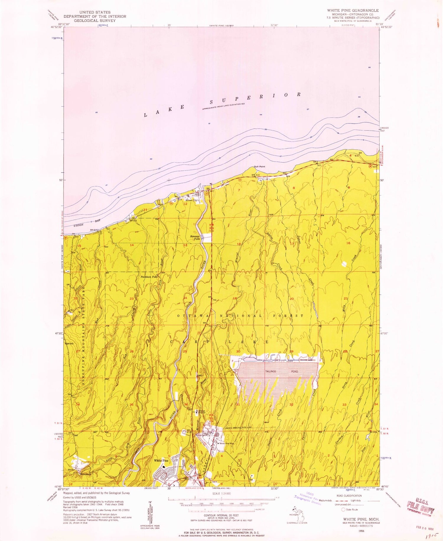Classic USGS White Pine Michigan 7.5'x7.5' Topo Map Image