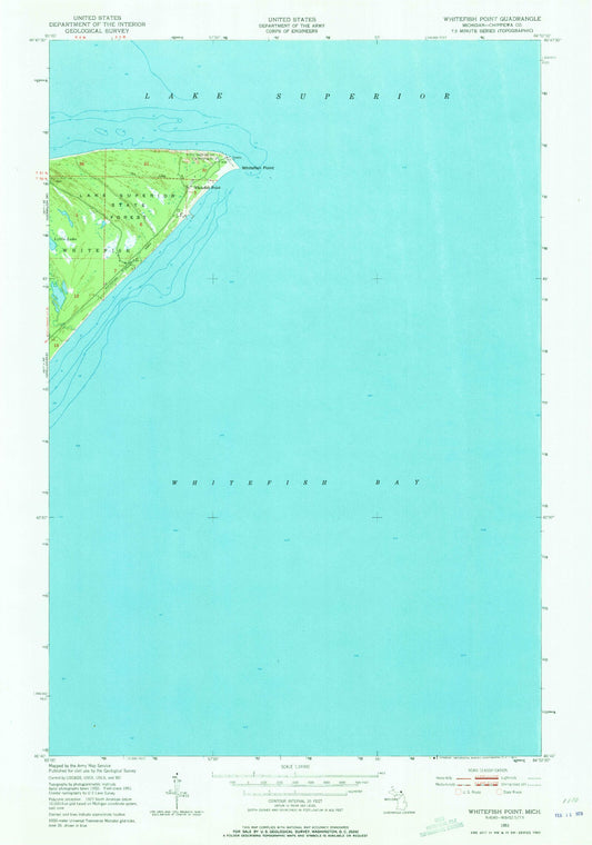 Classic USGS Whitefish Point Michigan 7.5'x7.5' Topo Map Image