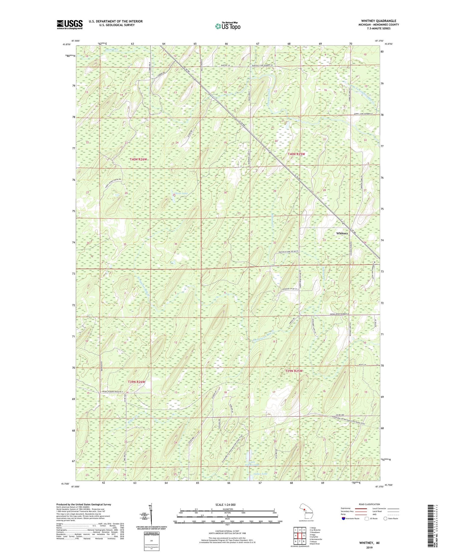 Whitney Michigan US Topo Map Image