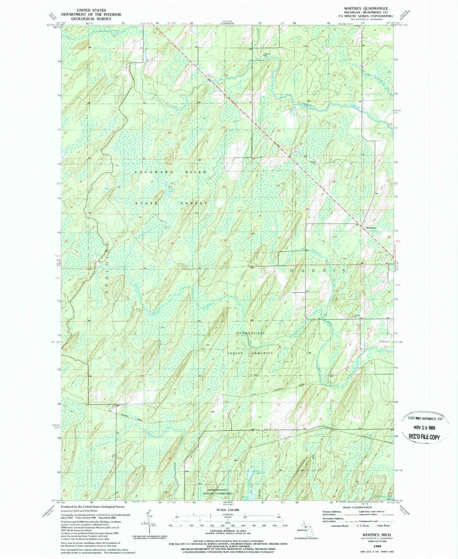 Classic USGS Whitney Michigan 7.5'x7.5' Topo Map Image