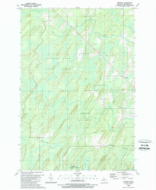 Classic USGS Whitney Michigan 7.5'x7.5' Topo Map Image