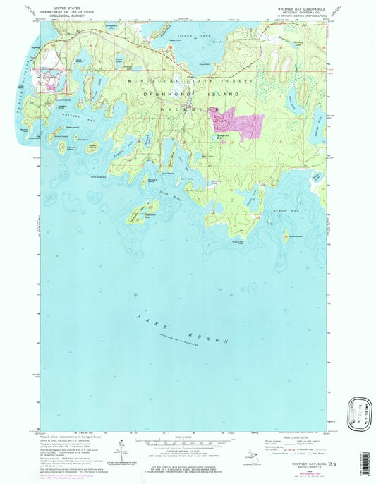 Classic USGS Whitney Bay Michigan 7.5'x7.5' Topo Map Image
