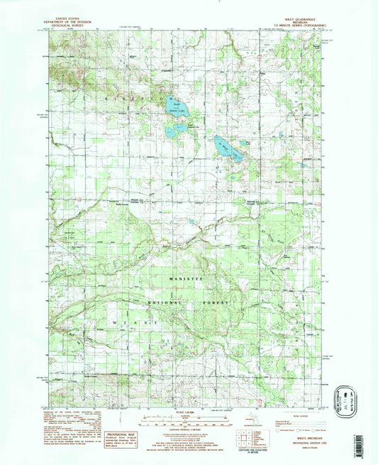 Classic USGS Wiley Michigan 7.5'x7.5' Topo Map Image