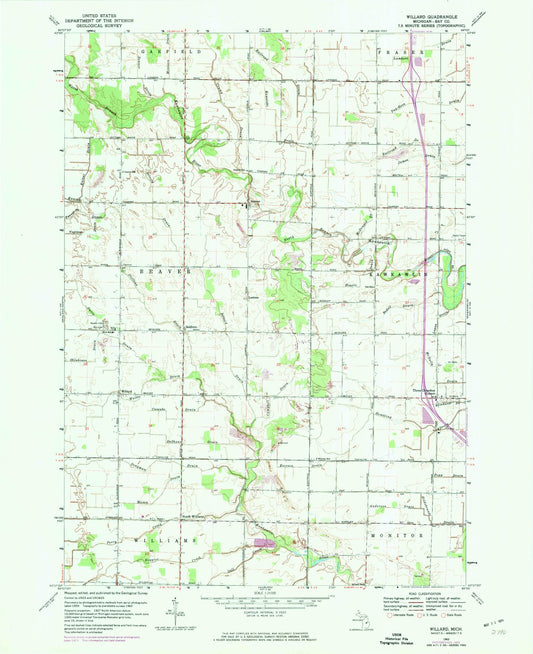 Classic USGS Willard Michigan 7.5'x7.5' Topo Map Image