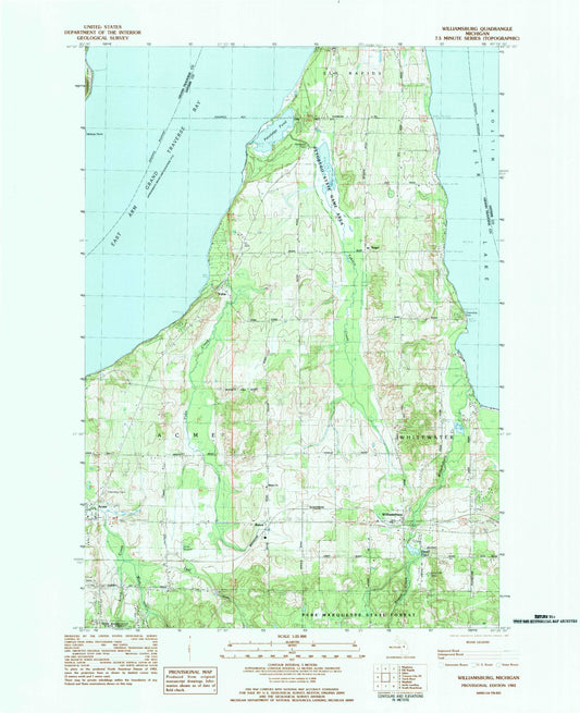 Classic USGS Williamsburg Michigan 7.5'x7.5' Topo Map Image