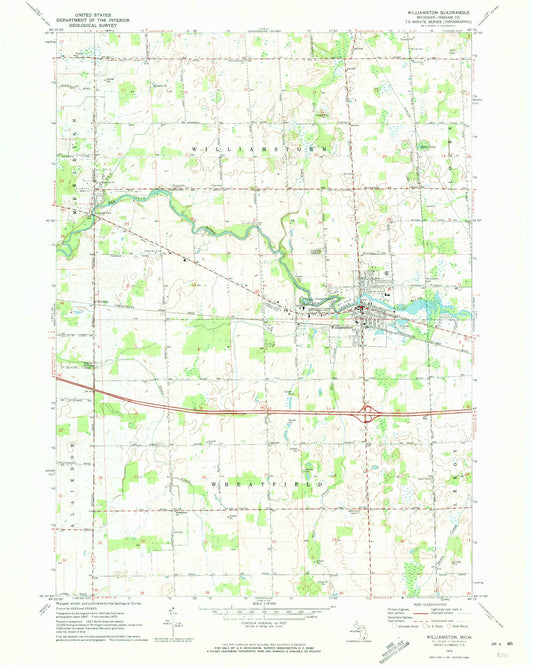 Classic USGS Williamston Michigan 7.5'x7.5' Topo Map Image