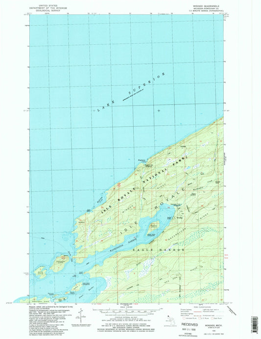 Classic USGS Windigo Michigan 7.5'x7.5' Topo Map Image