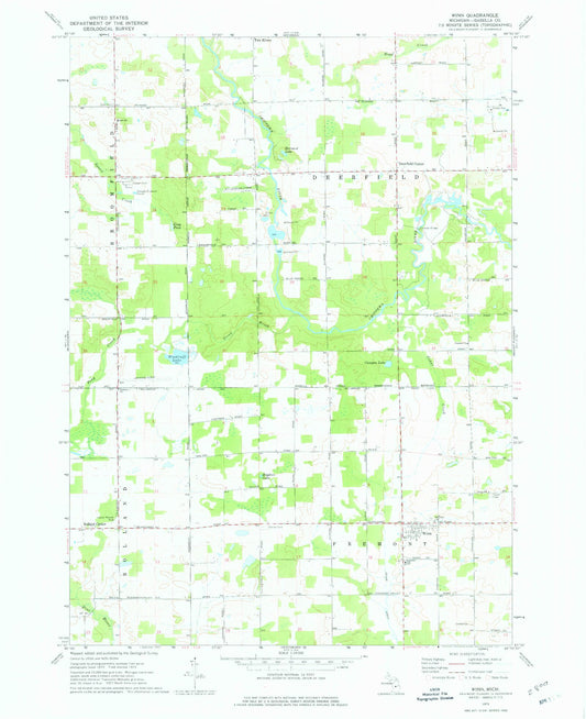 Classic USGS Winn Michigan 7.5'x7.5' Topo Map Image