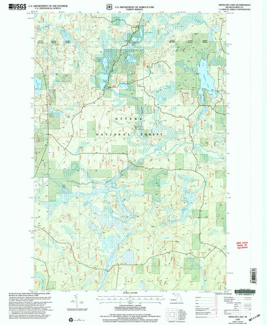 Classic USGS Winslow Lake Michigan 7.5'x7.5' Topo Map Image