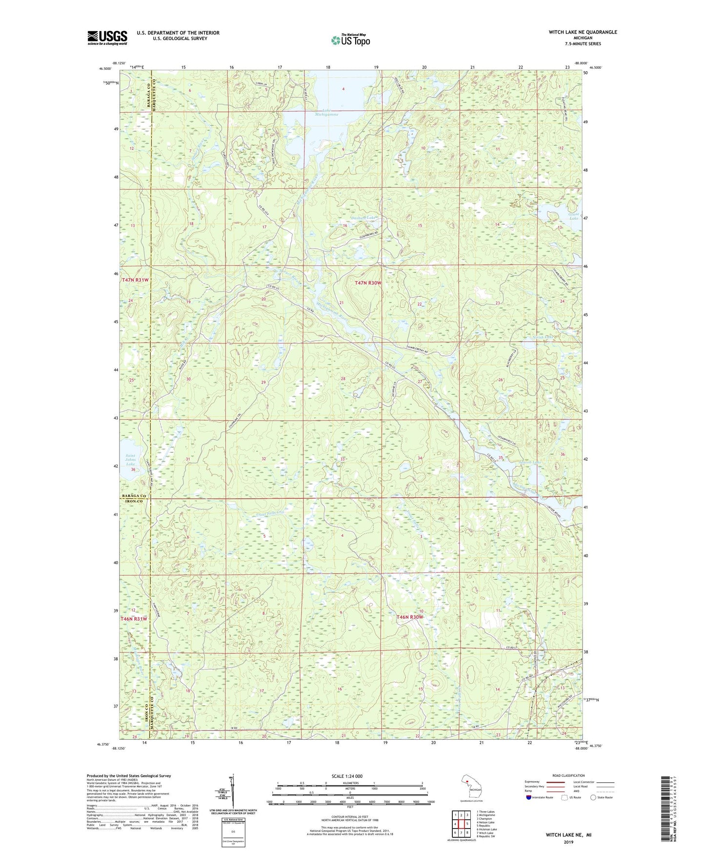 Witch Lake NE Michigan US Topo Map Image
