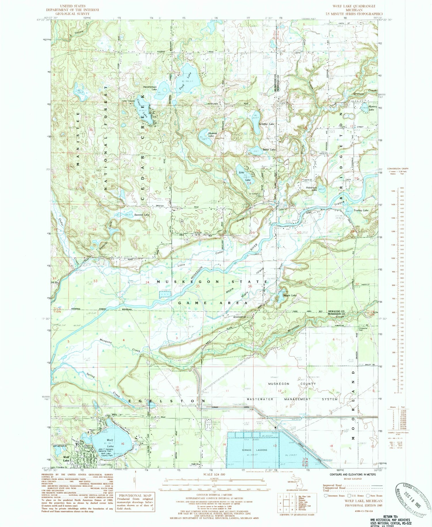 Classic USGS Wolf Lake Michigan 7.5'x7.5' Topo Map Image