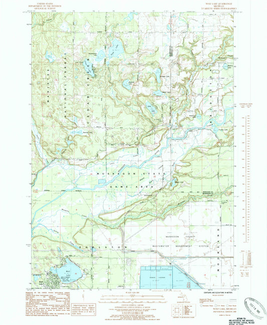 Classic USGS Wolf Lake Michigan 7.5'x7.5' Topo Map Image