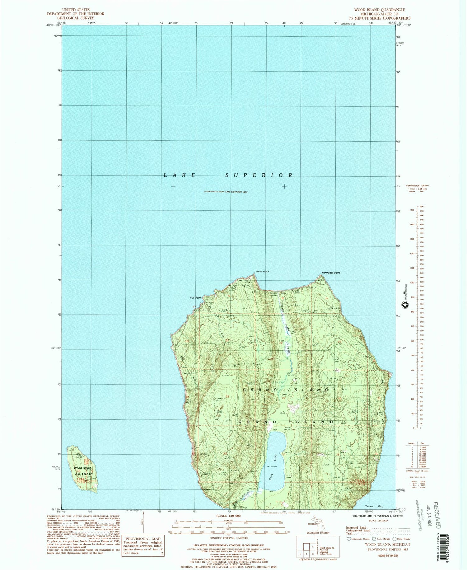 Classic USGS Wood Island Michigan 7.5'x7.5' Topo Map Image