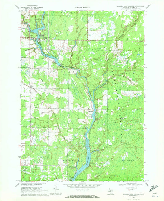 Classic USGS Wooden Shoe Village Michigan 7.5'x7.5' Topo Map Image