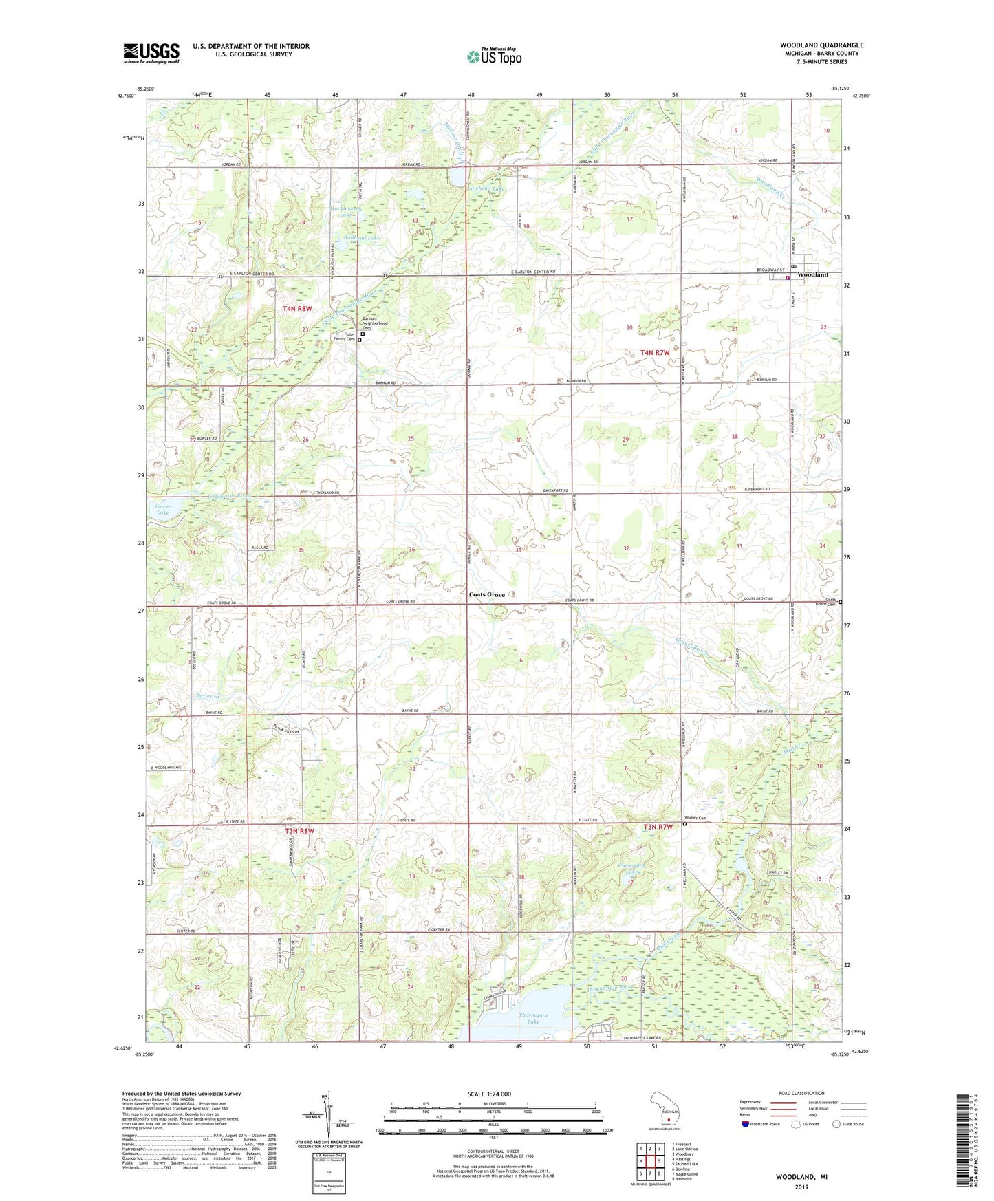 Woodland Michigan US Topo Map Image
