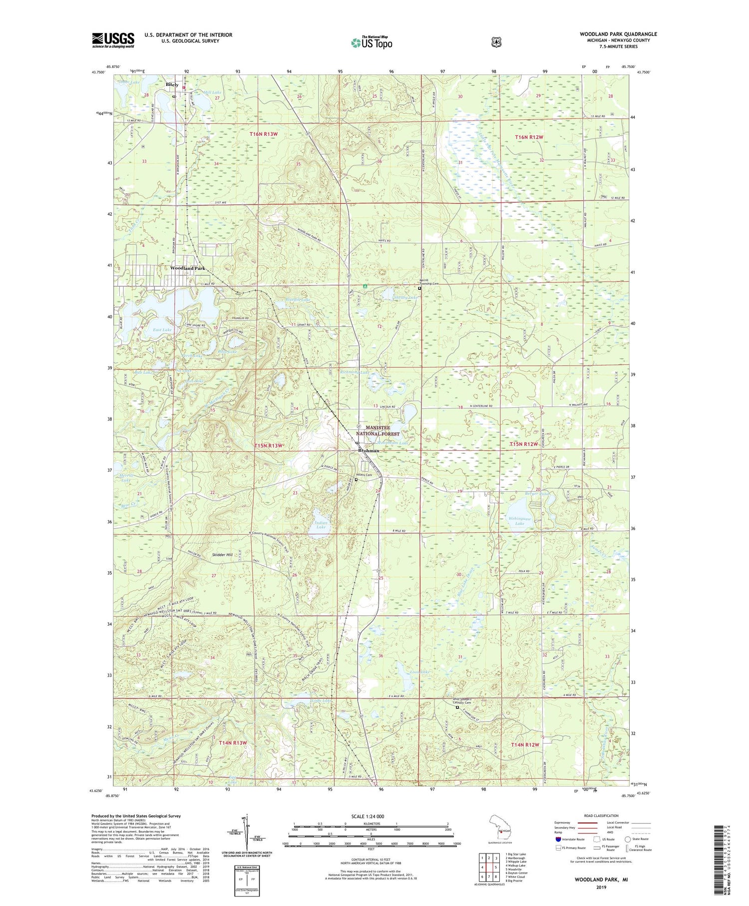 Woodland Park Michigan US Topo Map Image