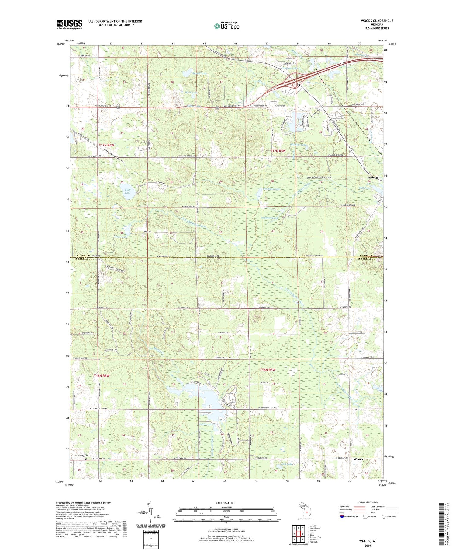 Woods Michigan US Topo Map Image