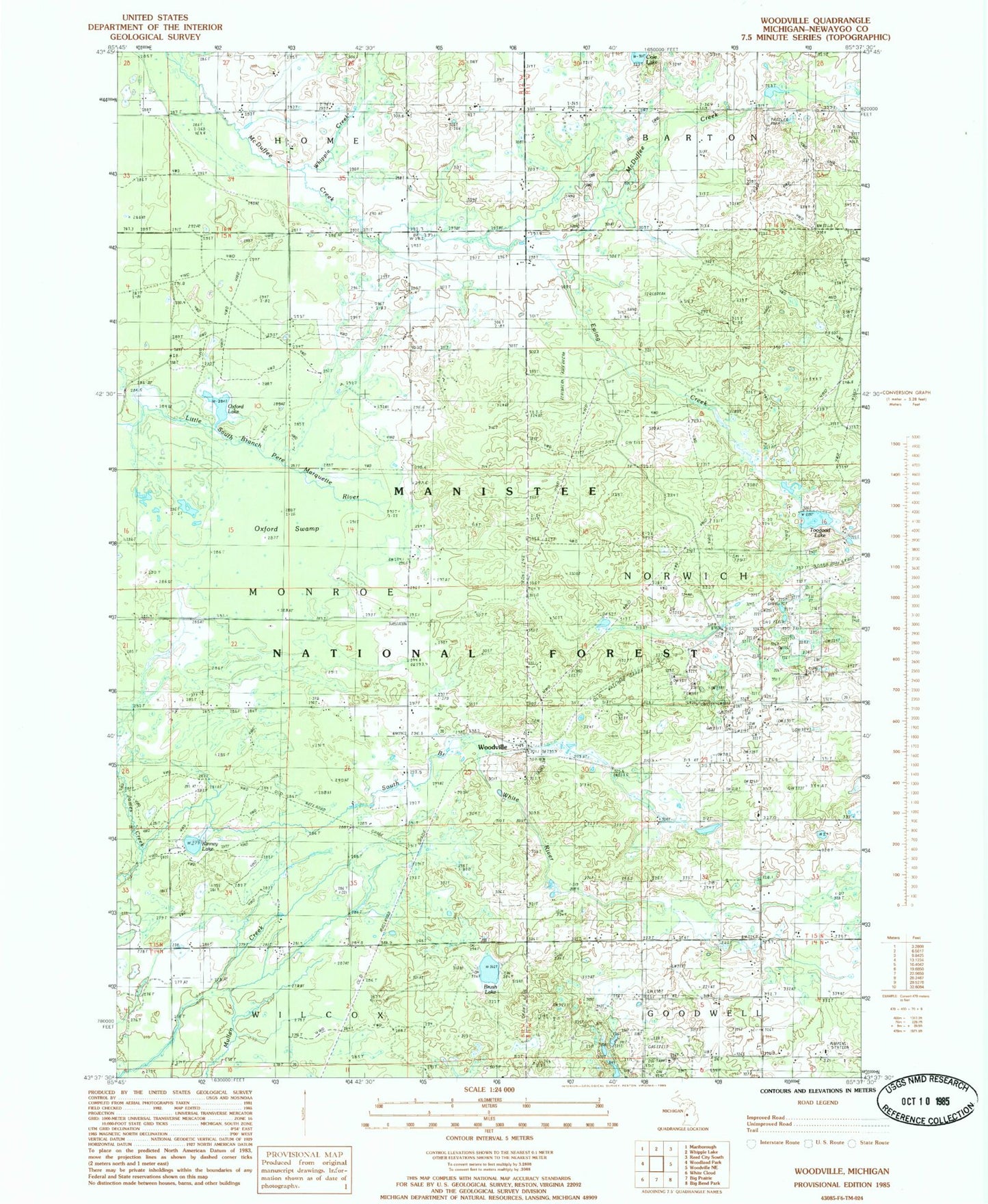 Classic USGS Woodville Michigan 7.5'x7.5' Topo Map Image
