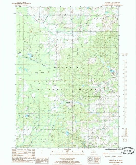 Classic USGS Woodville Michigan 7.5'x7.5' Topo Map Image
