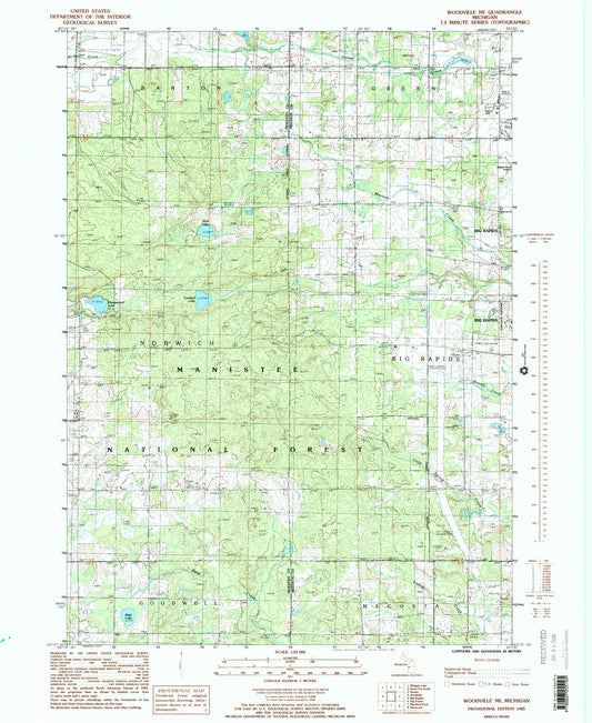 Classic USGS Woodville NE Michigan 7.5'x7.5' Topo Map Image