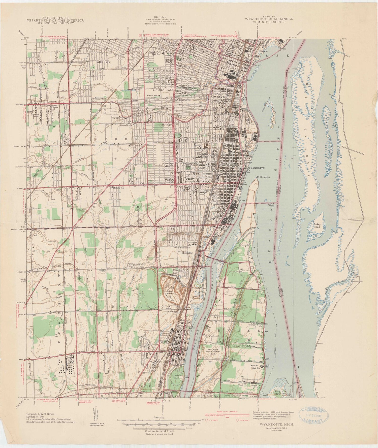 Classic USGS Wyandotte Michigan 7.5'x7.5' Topo Map Image