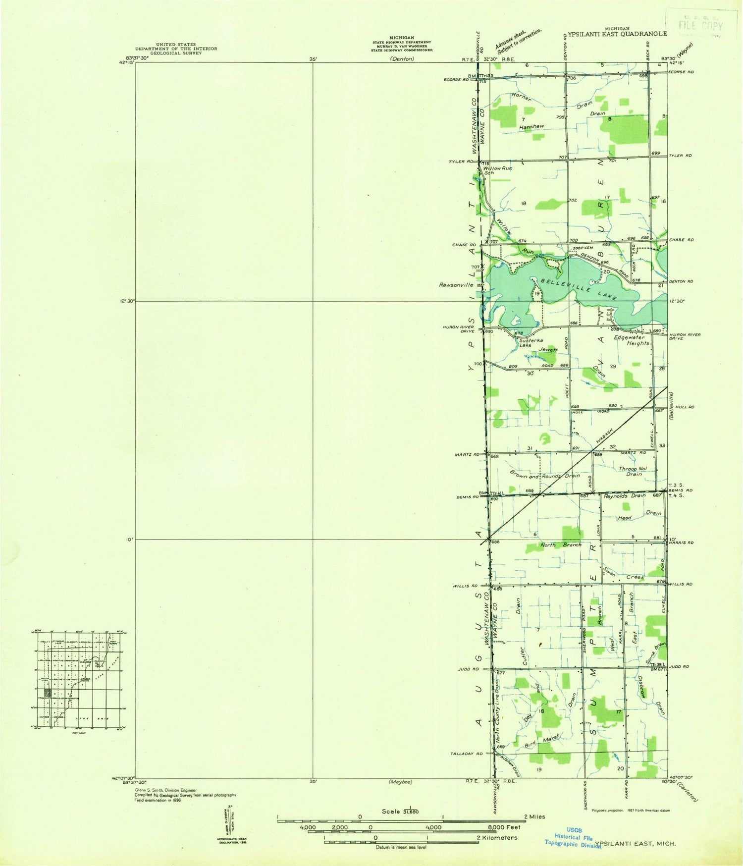 Classic USGS Ypsilanti East Michigan 7.5'x7.5' Topo Map Image