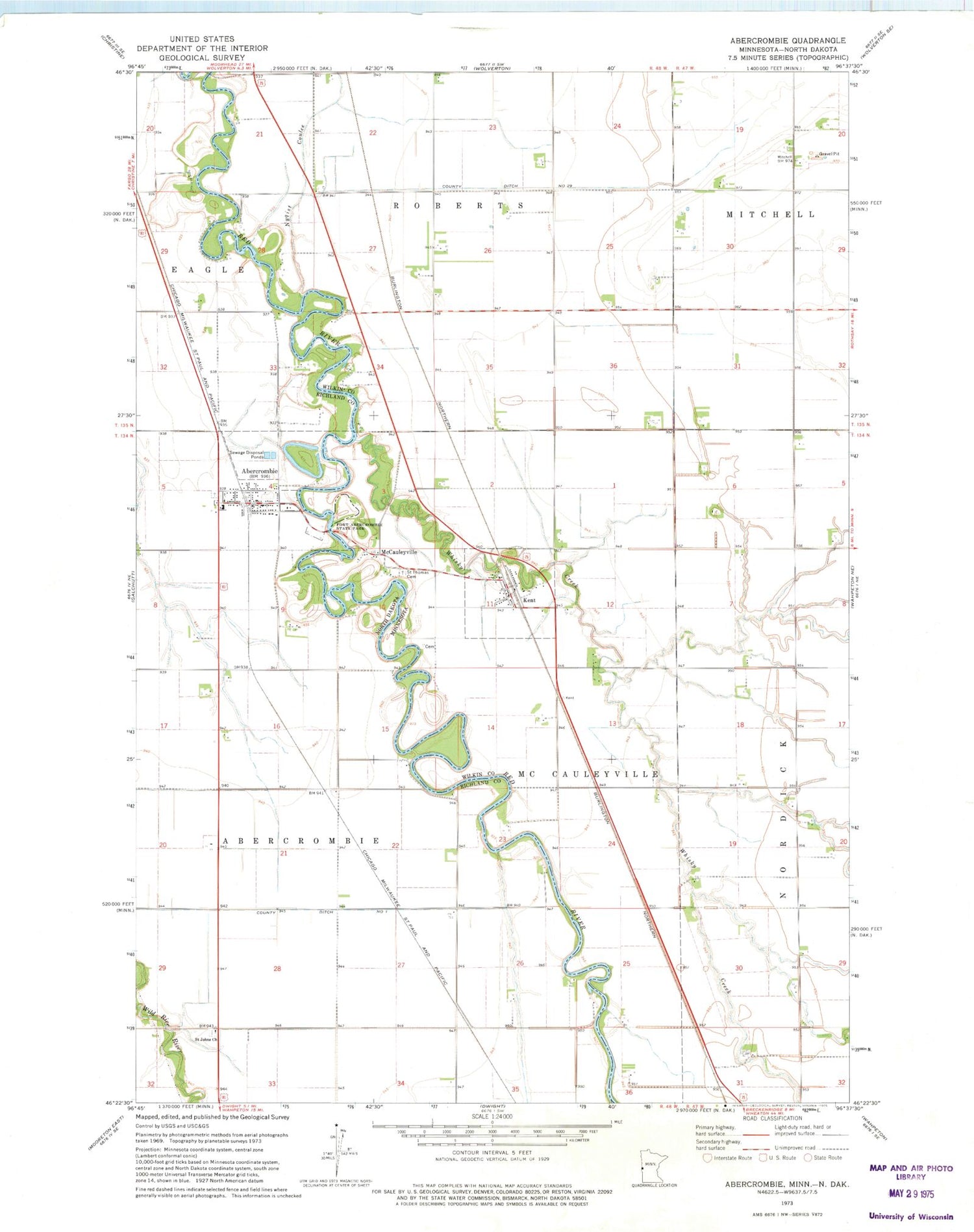 Classic USGS Abercrombie North Dakota 7.5'x7.5' Topo Map Image