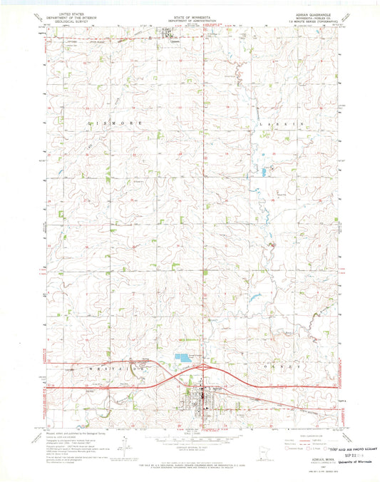 Classic USGS Adrian Minnesota 7.5'x7.5' Topo Map Image