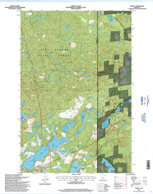 Classic USGS Akeley Minnesota 7.5'x7.5' Topo Map Image