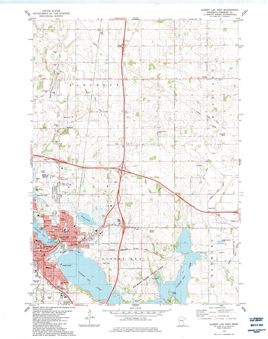 Classic USGS Albert Lea East Minnesota 7.5'x7.5' Topo Map Image