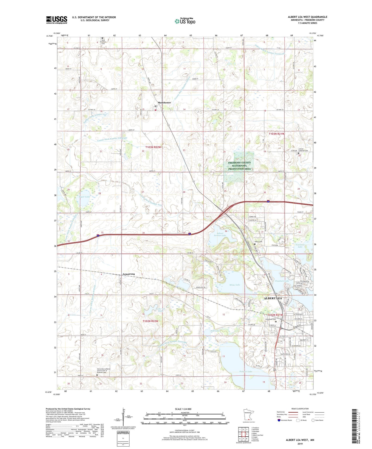 Albert Lea West Minnesota US Topo Map Image