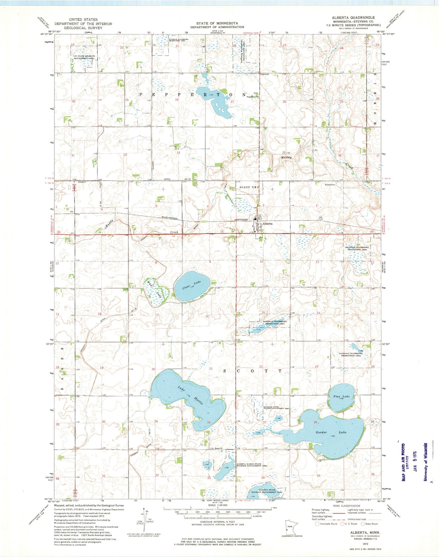 Classic USGS Alberta Minnesota 7.5'x7.5' Topo Map Image