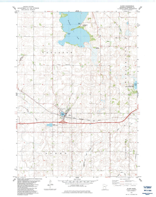 Classic USGS Alden Minnesota 7.5'x7.5' Topo Map Image
