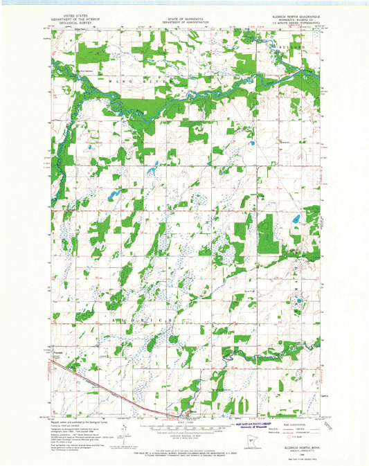 Classic USGS Aldrich North Minnesota 7.5'x7.5' Topo Map Image