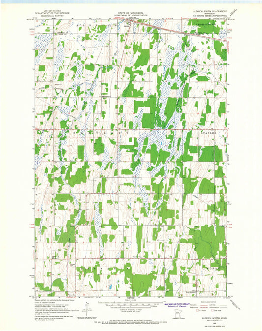 Classic USGS Aldrich South Minnesota 7.5'x7.5' Topo Map Image