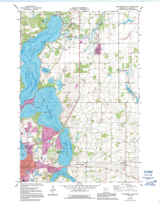 Classic USGS Alexandria East Minnesota 7.5'x7.5' Topo Map Image