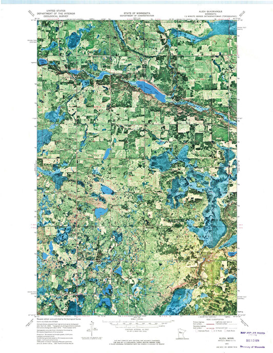 Classic USGS Alida Minnesota 7.5'x7.5' Topo Map Image