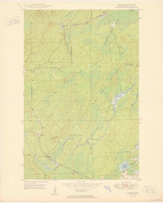 Classic USGS Allen Minnesota 7.5'x7.5' Topo Map Image
