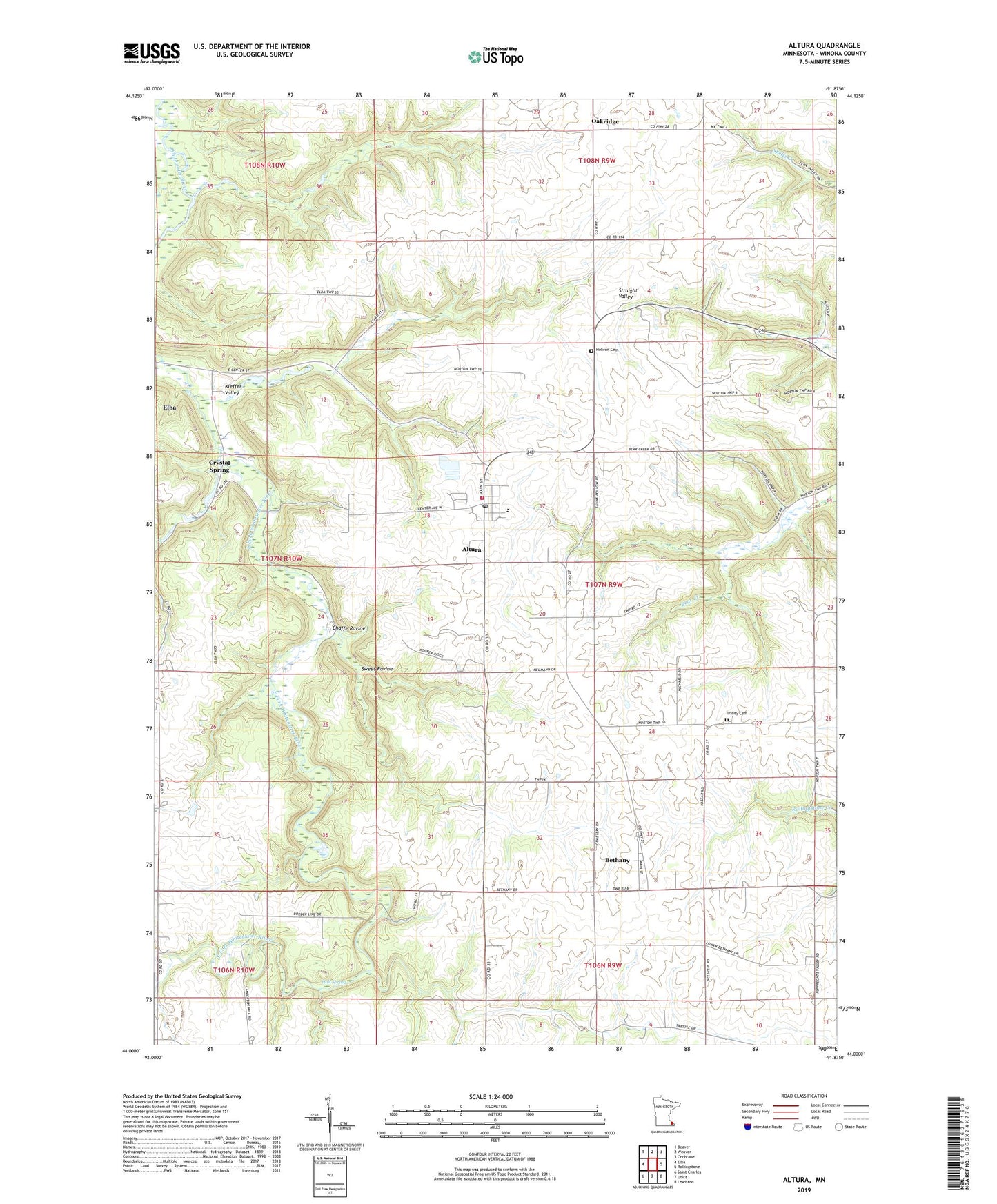Altura Minnesota US Topo Map Image
